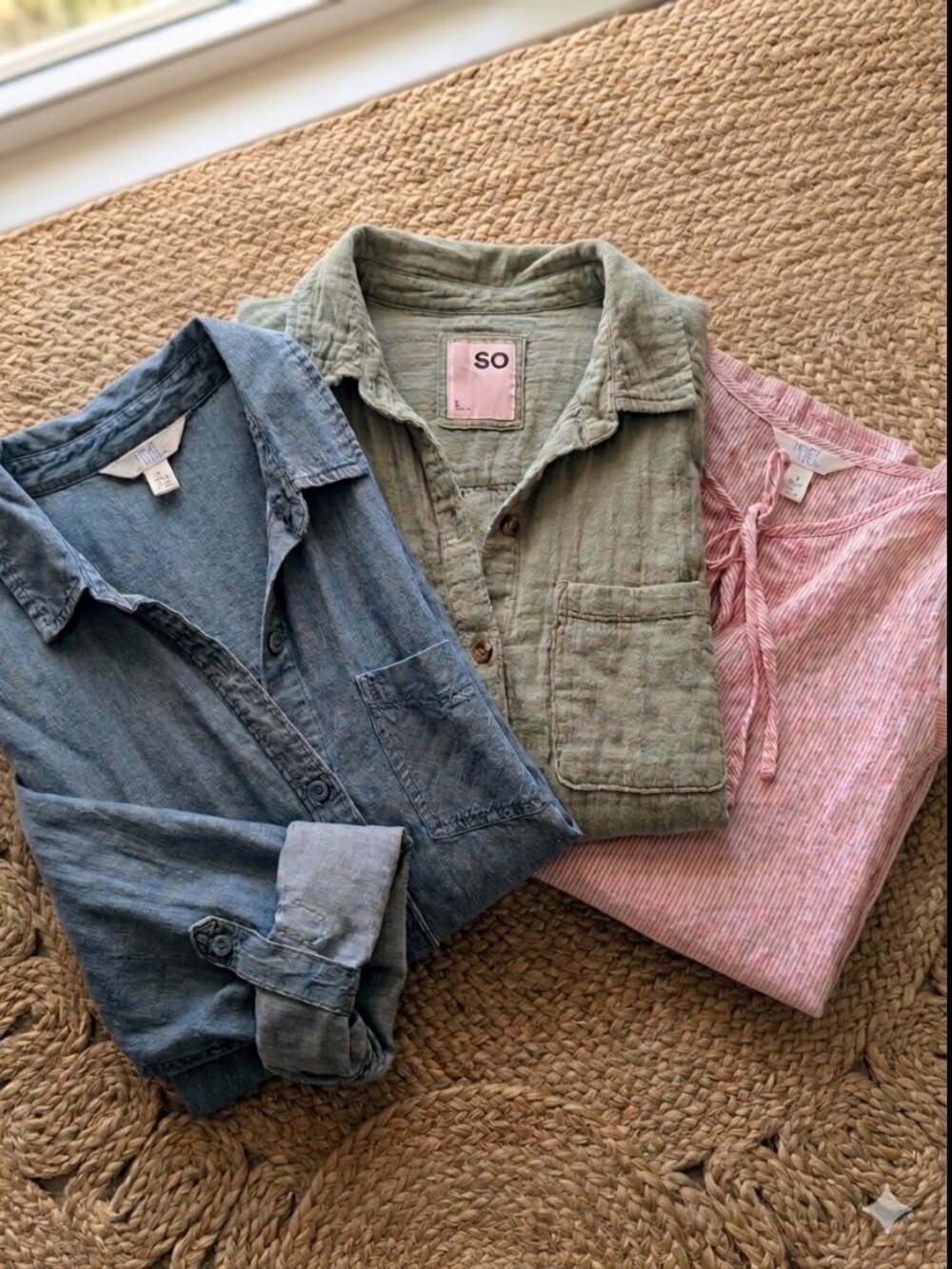 Lot of 3 Casual Tops Size S Time and Tru SO Gauze Chambray Boho
